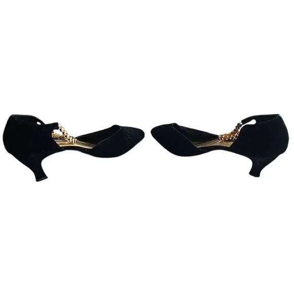 Style Ellemenno Velvet Ankle Chain Heels Black Size 9 - Picture 5 of 8